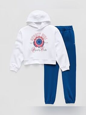 Xersion White Hoodie and Blue Joggers Kids Matching Set